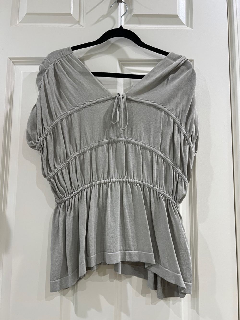 American Holic Japan Ruched Peplum Short‑Sleeve Top – Light Gray – one size